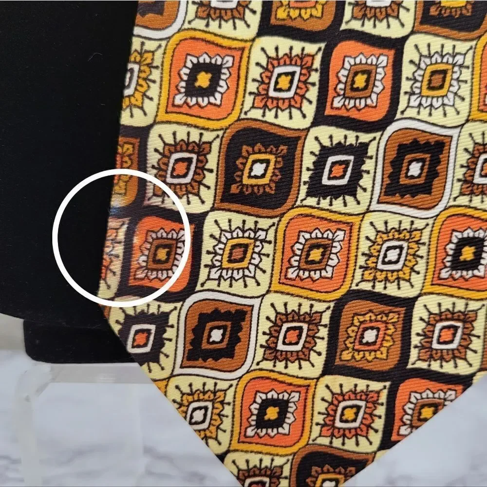 Corsair Vintage 70s Geometric Patterned Tie in Brown and Gold Butter Yellow